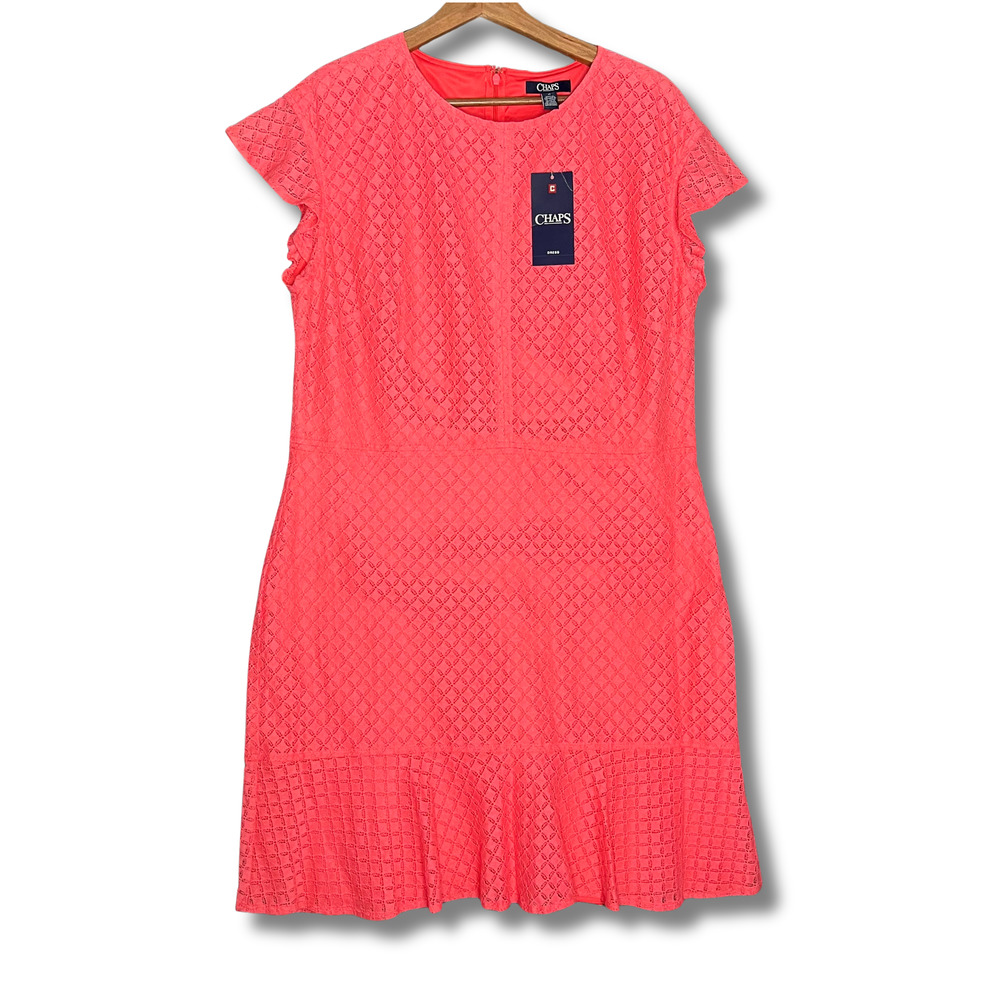 VTG Chap's Lace Flounce Hem Dress Hampton Coral sz 14 Spring Summer Office NWT